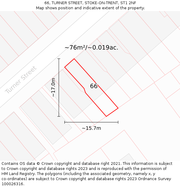 66, TURNER STREET, STOKE-ON-TRENT, ST1 2NF: Plot and title map