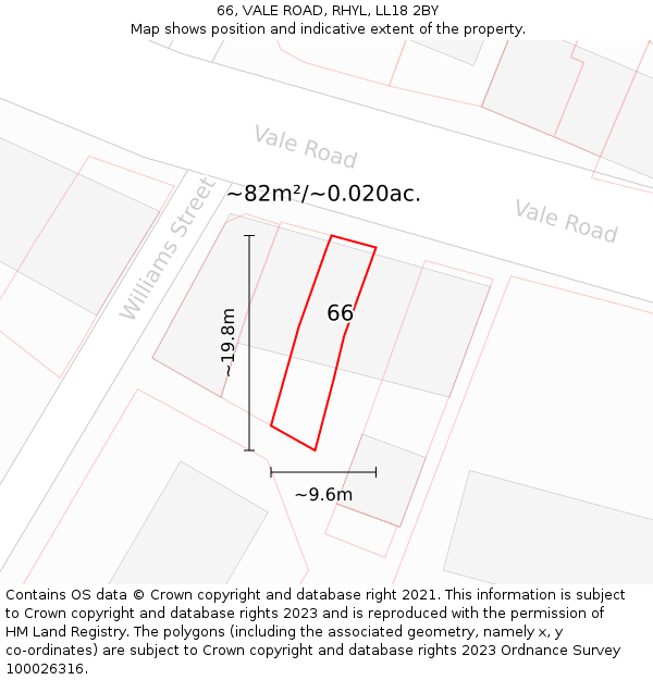 66, VALE ROAD, RHYL, LL18 2BY: Plot and title map