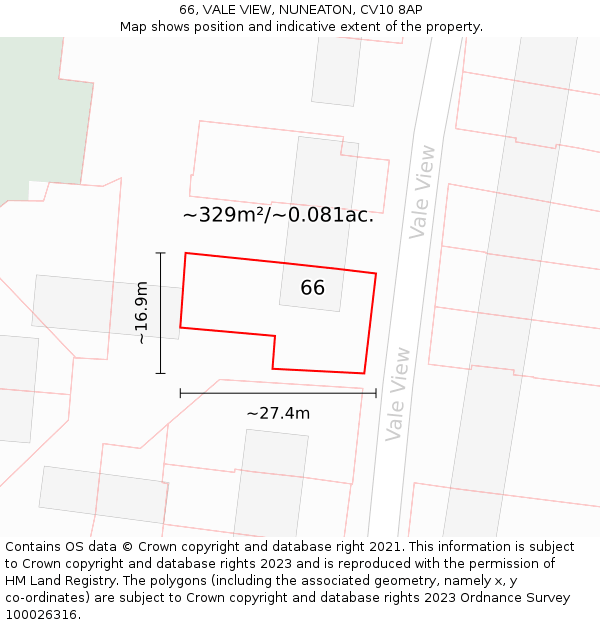 66, VALE VIEW, NUNEATON, CV10 8AP: Plot and title map