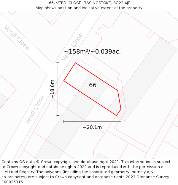 66, VERDI CLOSE, BASINGSTOKE, RG22 4JF: Plot and title map