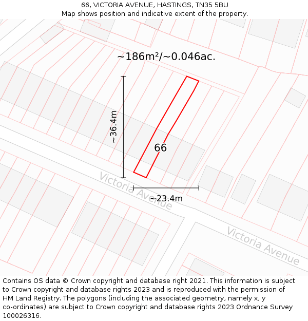 66, VICTORIA AVENUE, HASTINGS, TN35 5BU: Plot and title map