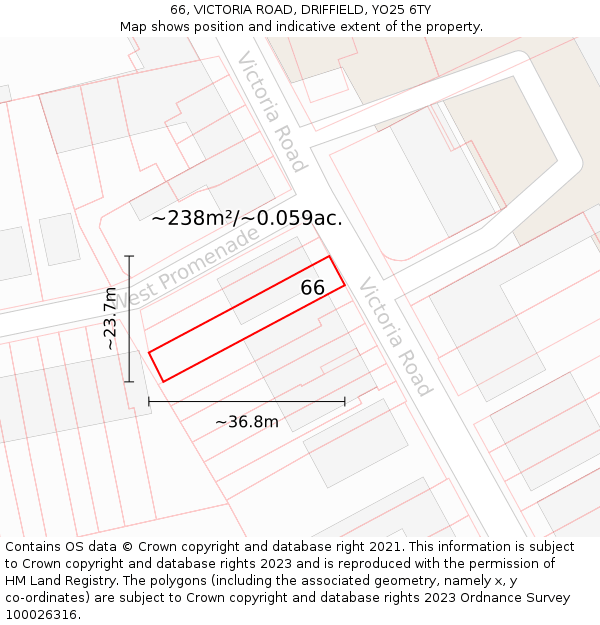 66, VICTORIA ROAD, DRIFFIELD, YO25 6TY: Plot and title map