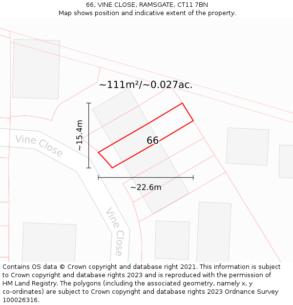 66, VINE CLOSE, RAMSGATE, CT11 7BN: Plot and title map
