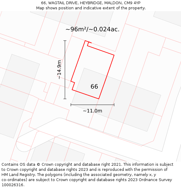 66, WAGTAIL DRIVE, HEYBRIDGE, MALDON, CM9 4YP: Plot and title map