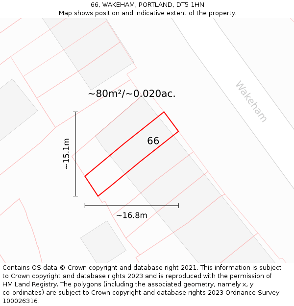 66, WAKEHAM, PORTLAND, DT5 1HN: Plot and title map