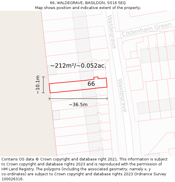 66, WALDEGRAVE, BASILDON, SS16 5EQ: Plot and title map