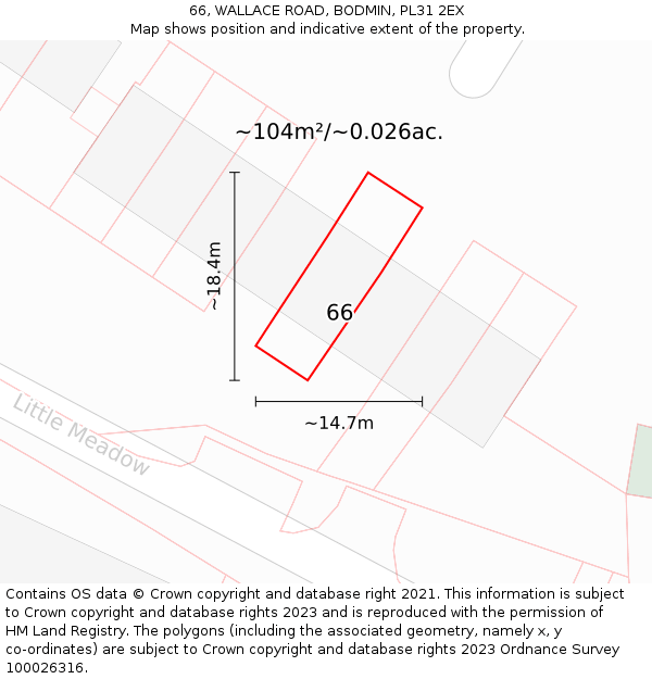 66, WALLACE ROAD, BODMIN, PL31 2EX: Plot and title map