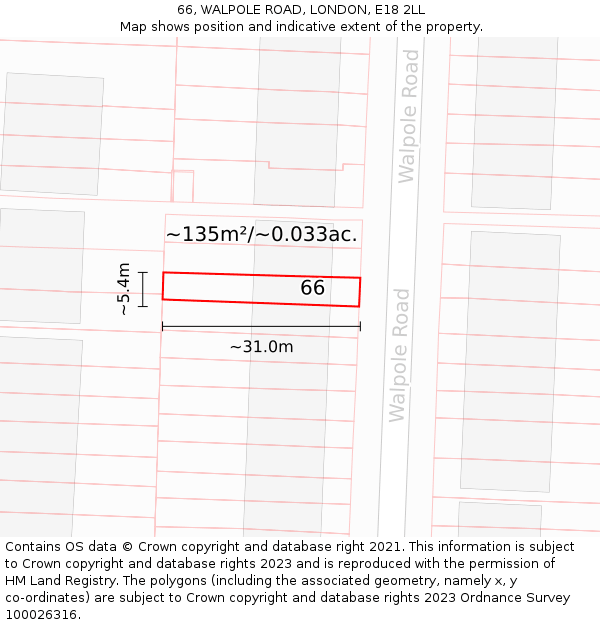 66, WALPOLE ROAD, LONDON, E18 2LL: Plot and title map