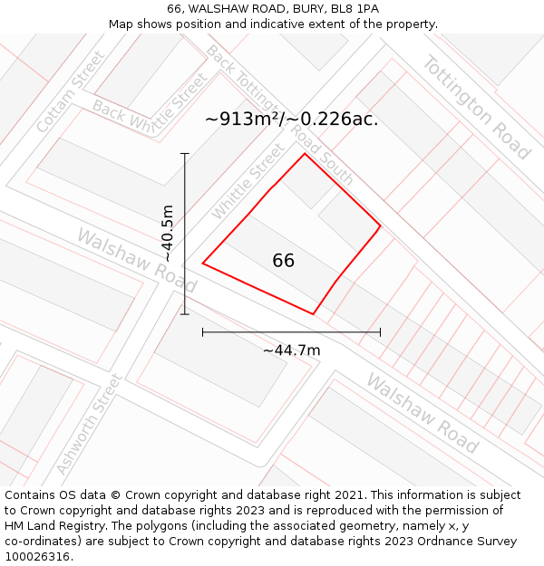66, WALSHAW ROAD, BURY, BL8 1PA: Plot and title map