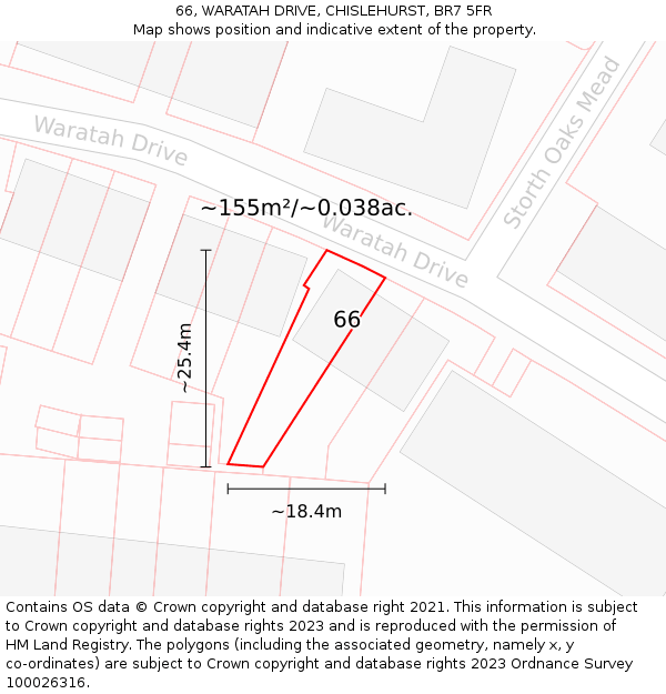 66, WARATAH DRIVE, CHISLEHURST, BR7 5FR: Plot and title map