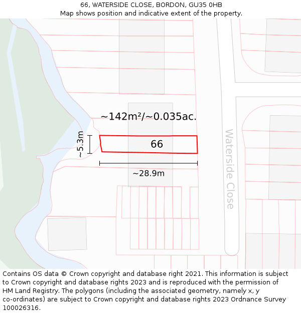 66, WATERSIDE CLOSE, BORDON, GU35 0HB: Plot and title map