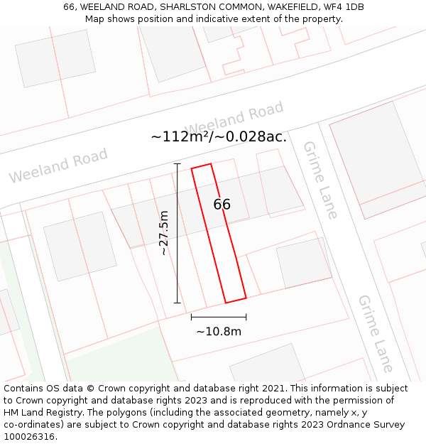 66, WEELAND ROAD, SHARLSTON COMMON, WAKEFIELD, WF4 1DB: Plot and title map