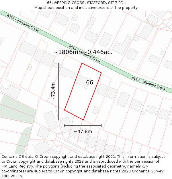 66, WEEPING CROSS, STAFFORD, ST17 0DL: Plot and title map