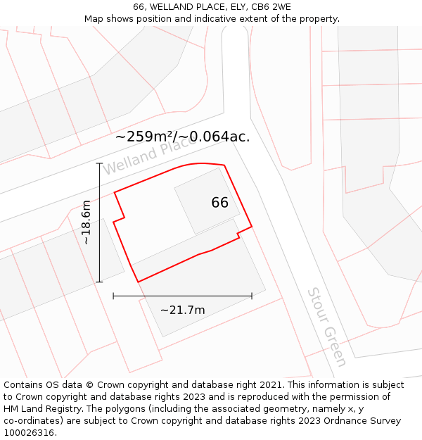 66, WELLAND PLACE, ELY, CB6 2WE: Plot and title map