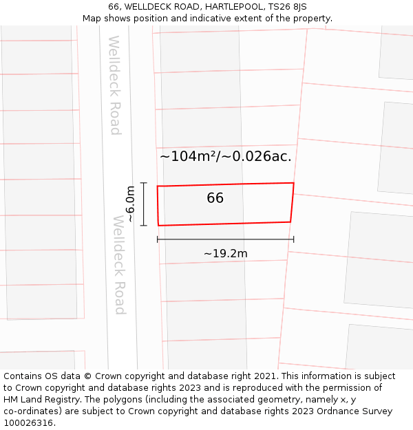 66, WELLDECK ROAD, HARTLEPOOL, TS26 8JS: Plot and title map