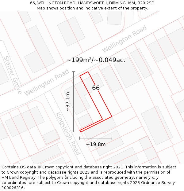 66, WELLINGTON ROAD, HANDSWORTH, BIRMINGHAM, B20 2SD: Plot and title map