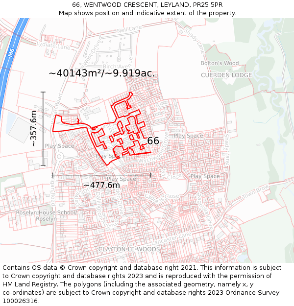 66, WENTWOOD CRESCENT, LEYLAND, PR25 5PR: Plot and title map
