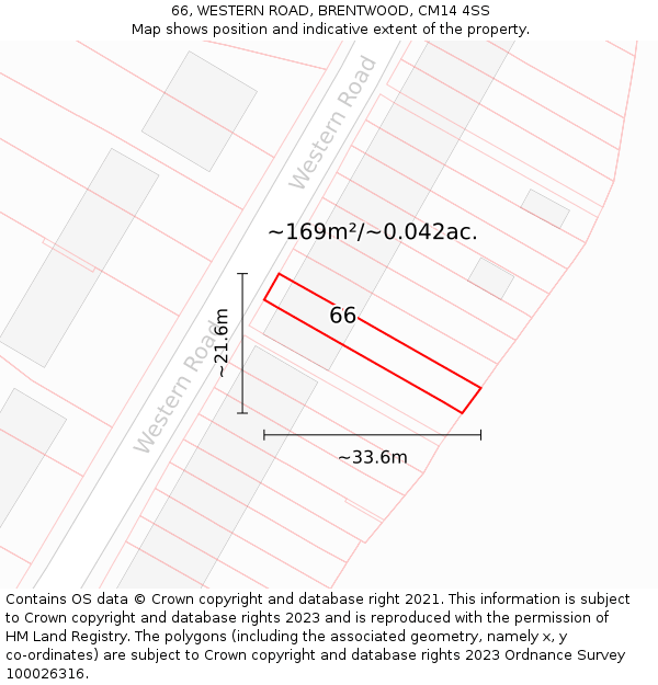 66, WESTERN ROAD, BRENTWOOD, CM14 4SS: Plot and title map