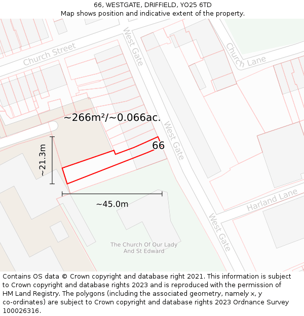 66, WESTGATE, DRIFFIELD, YO25 6TD: Plot and title map