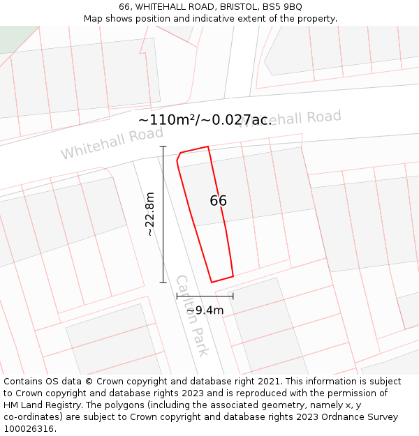 66, WHITEHALL ROAD, BRISTOL, BS5 9BQ: Plot and title map