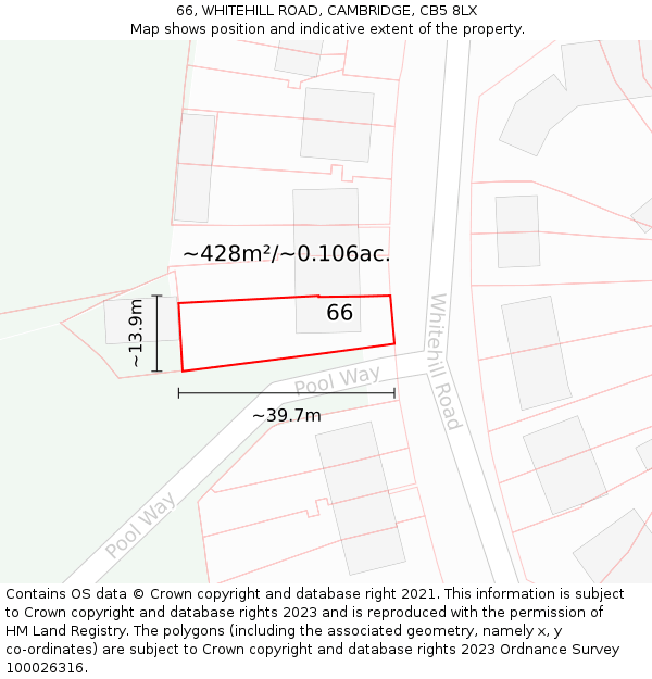 66, WHITEHILL ROAD, CAMBRIDGE, CB5 8LX: Plot and title map