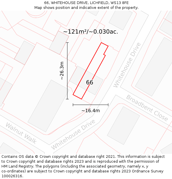 66, WHITEHOUSE DRIVE, LICHFIELD, WS13 8FE: Plot and title map