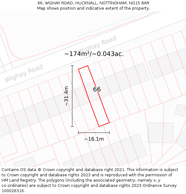 66, WIGHAY ROAD, HUCKNALL, NOTTINGHAM, NG15 8AR: Plot and title map