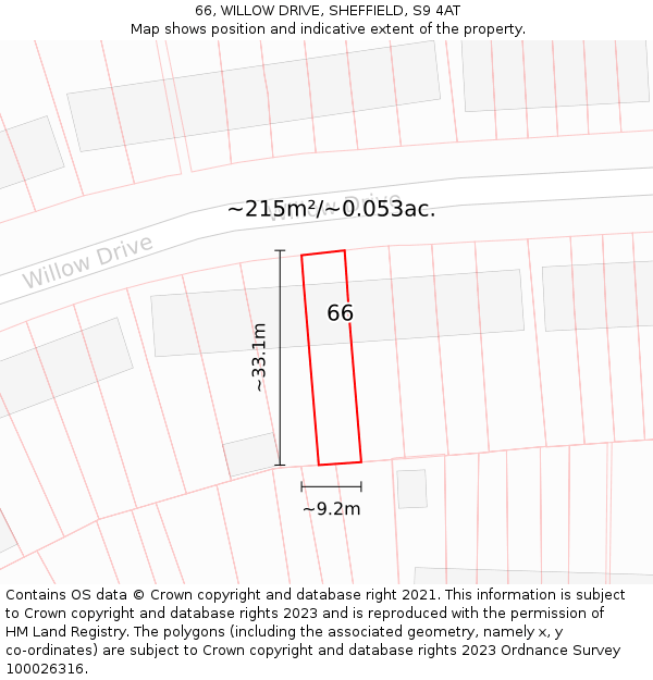 66, WILLOW DRIVE, SHEFFIELD, S9 4AT: Plot and title map