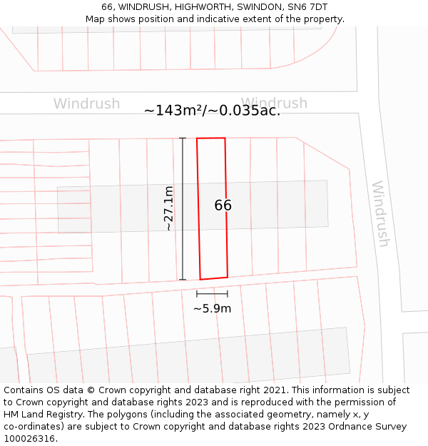 66, WINDRUSH, HIGHWORTH, SWINDON, SN6 7DT: Plot and title map