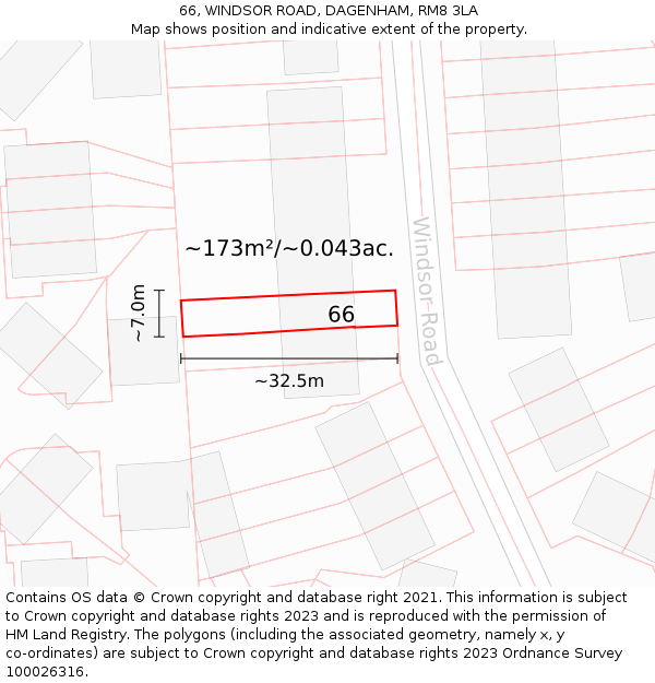 66, WINDSOR ROAD, DAGENHAM, RM8 3LA: Plot and title map