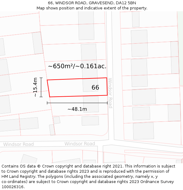 66, WINDSOR ROAD, GRAVESEND, DA12 5BN: Plot and title map