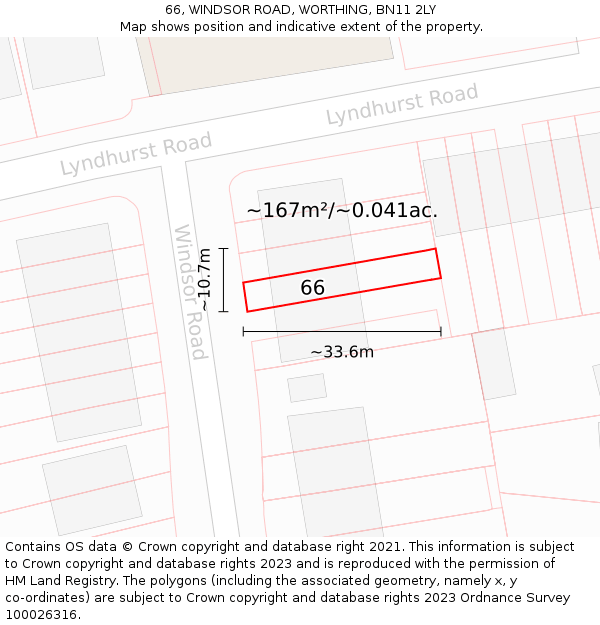 66, WINDSOR ROAD, WORTHING, BN11 2LY: Plot and title map