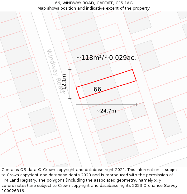 66, WINDWAY ROAD, CARDIFF, CF5 1AG: Plot and title map