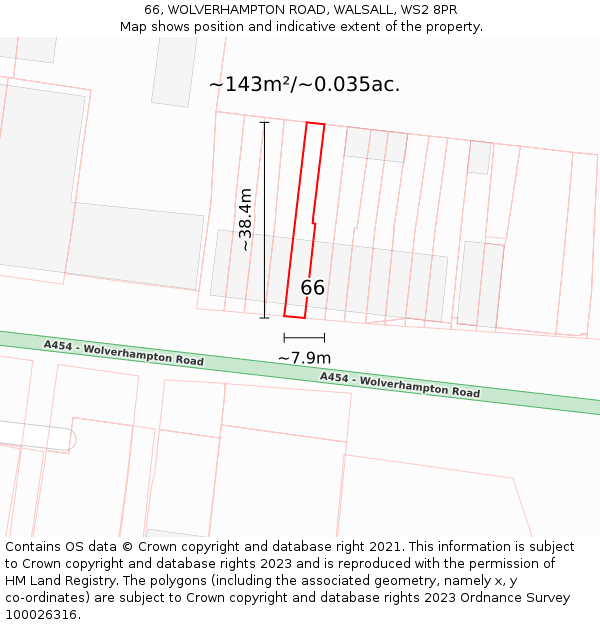 66, WOLVERHAMPTON ROAD, WALSALL, WS2 8PR: Plot and title map