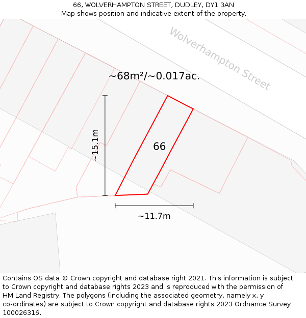 66, WOLVERHAMPTON STREET, DUDLEY, DY1 3AN: Plot and title map
