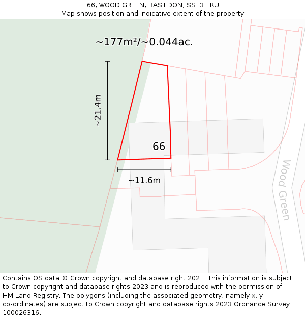 66, WOOD GREEN, BASILDON, SS13 1RU: Plot and title map