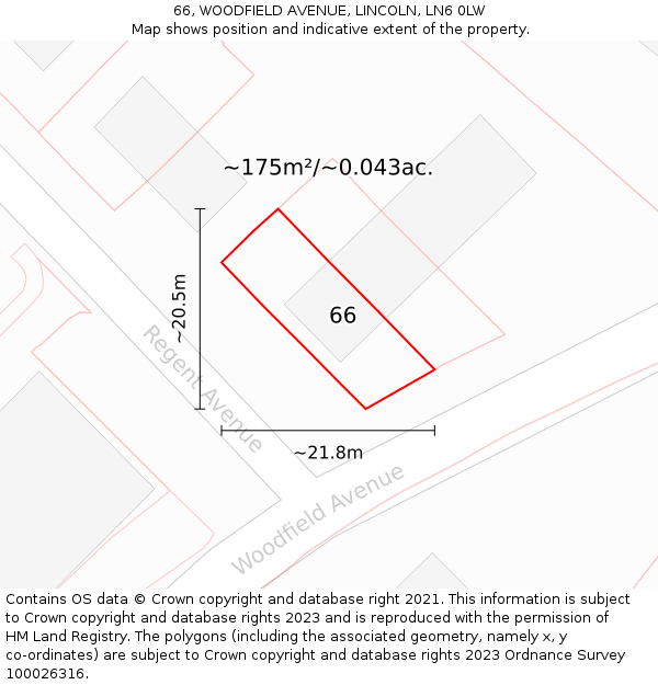 66, WOODFIELD AVENUE, LINCOLN, LN6 0LW: Plot and title map