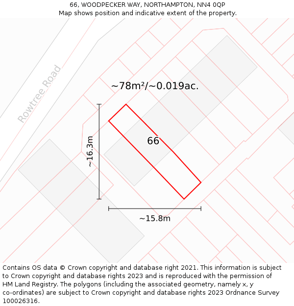 66, WOODPECKER WAY, NORTHAMPTON, NN4 0QP: Plot and title map