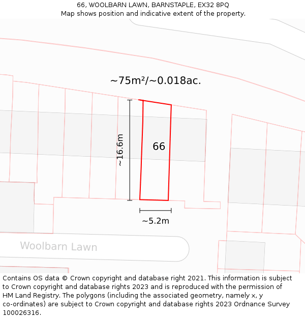 66, WOOLBARN LAWN, BARNSTAPLE, EX32 8PQ: Plot and title map
