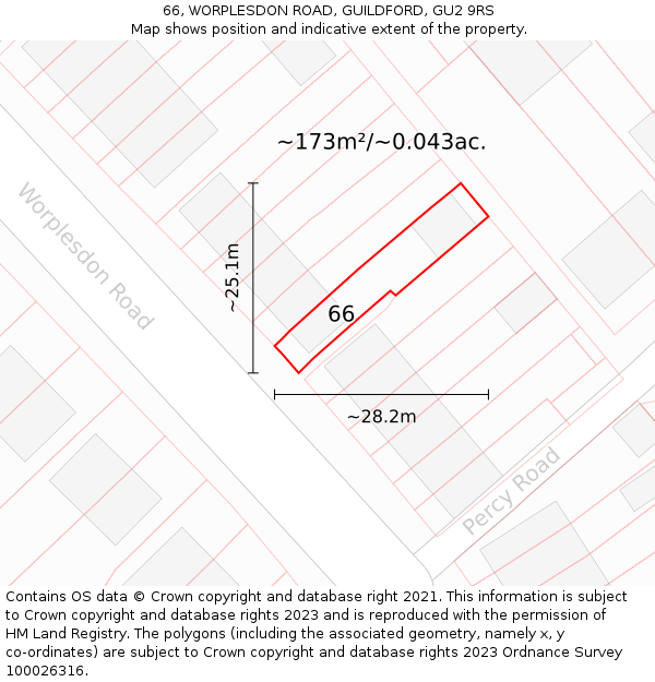 66, WORPLESDON ROAD, GUILDFORD, GU2 9RS: Plot and title map