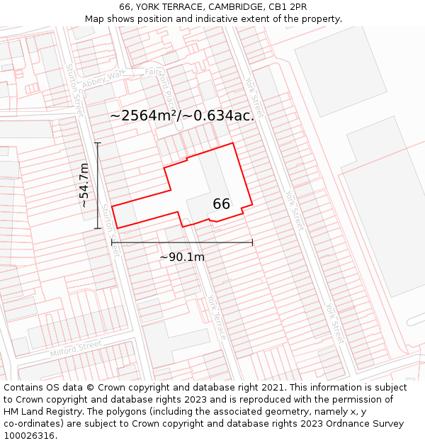 66, YORK TERRACE, CAMBRIDGE, CB1 2PR: Plot and title map