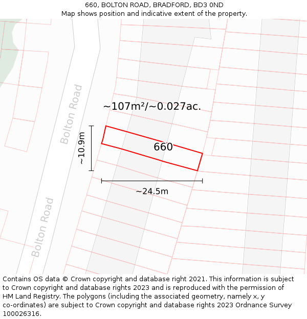 660, BOLTON ROAD, BRADFORD, BD3 0ND: Plot and title map
