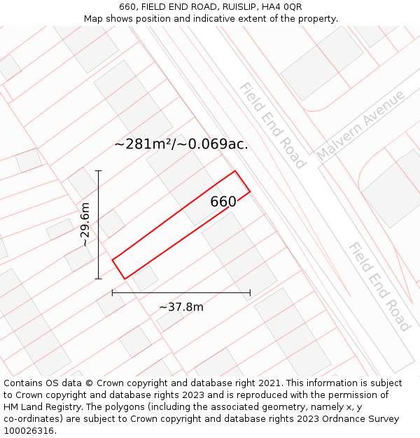 660, FIELD END ROAD, RUISLIP, HA4 0QR: Plot and title map
