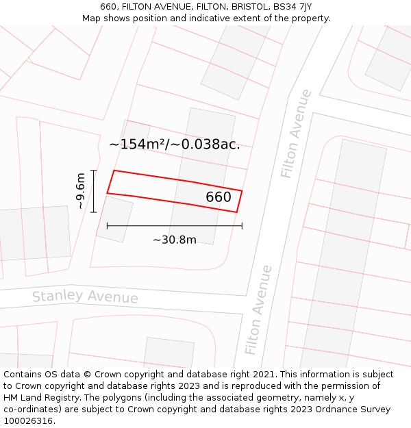 660, FILTON AVENUE, FILTON, BRISTOL, BS34 7JY: Plot and title map