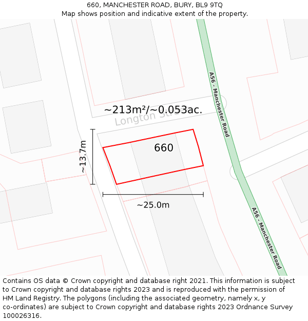 660, MANCHESTER ROAD, BURY, BL9 9TQ: Plot and title map