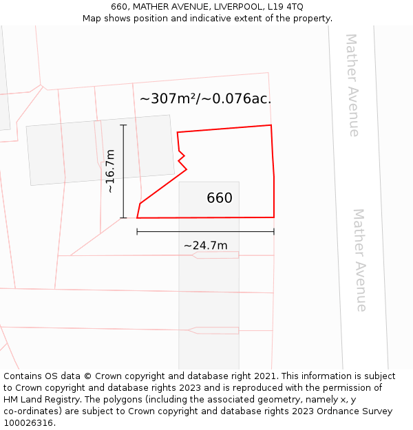 660, MATHER AVENUE, LIVERPOOL, L19 4TQ: Plot and title map