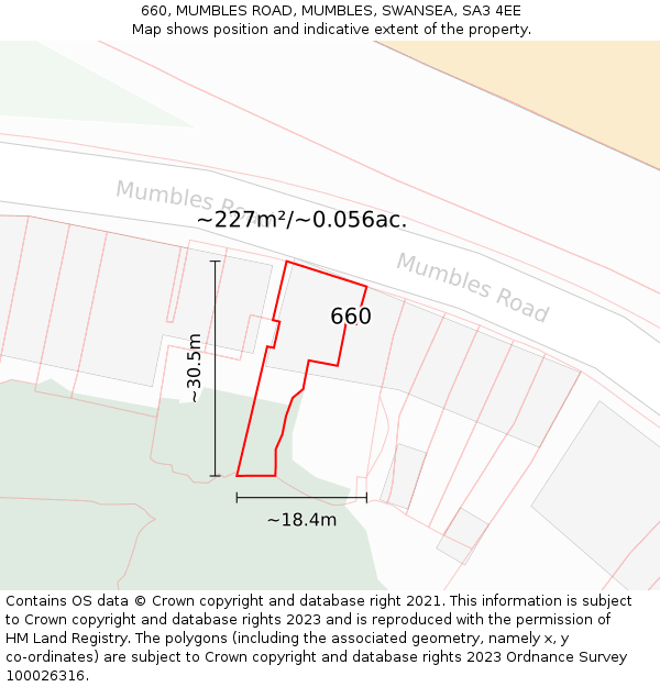 660, MUMBLES ROAD, MUMBLES, SWANSEA, SA3 4EE: Plot and title map