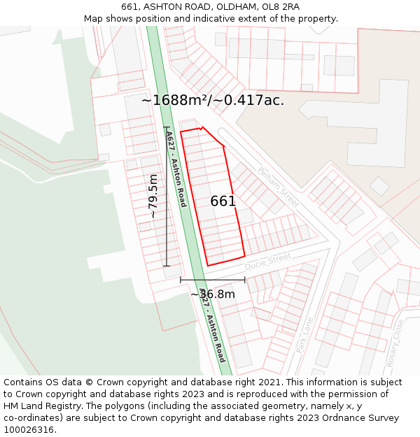 661, ASHTON ROAD, OLDHAM, OL8 2RA: Plot and title map