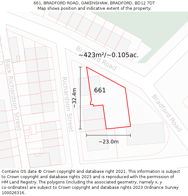 661, BRADFORD ROAD, OAKENSHAW, BRADFORD, BD12 7DT: Plot and title map