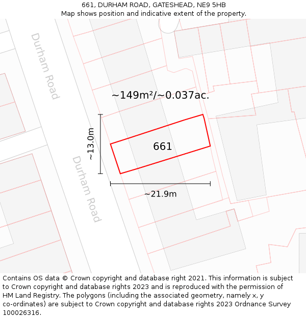 661, DURHAM ROAD, GATESHEAD, NE9 5HB: Plot and title map